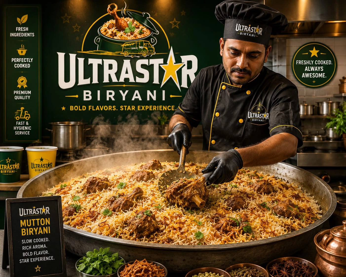 Ultra Star Biryani Master Chef preparing fresh Dum Handi